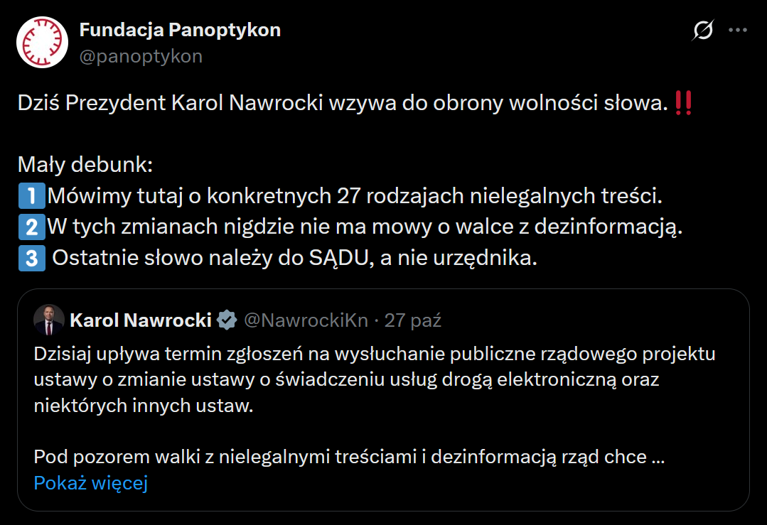 skrin tweeta Karola Nawrockiego